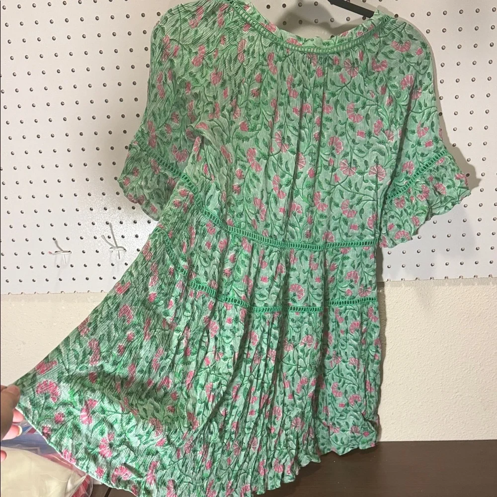 Playa Lucila Green Floral Mini Dress Ruffle Sleeve Boho Spring Summer Dress - Picture 10 of 10